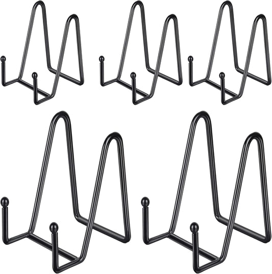 IBosins 5 Pack 4 Inch Plate Holder Display Stands, Metal Black Frame Stand for Picture, Book, Photo Easel, Creation, Collectibles