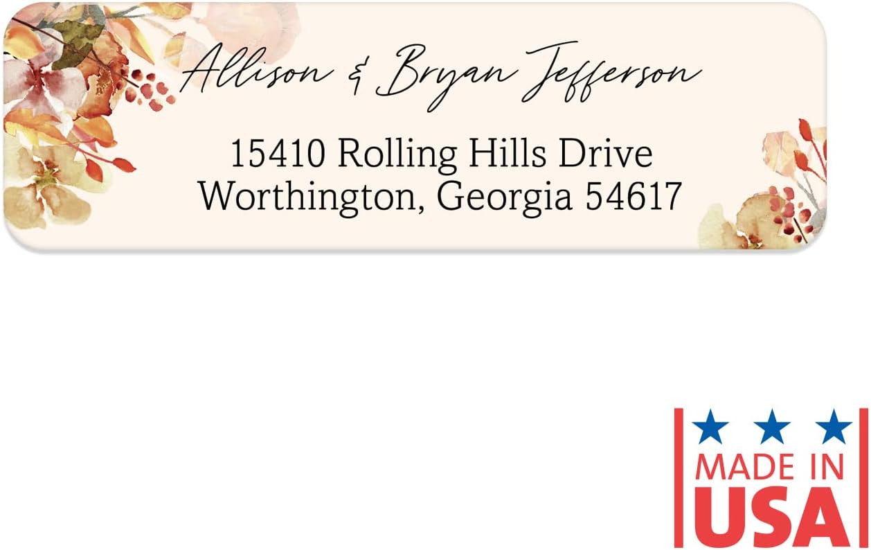 Rust Orange Floral Rolled Address Labels / 250 Personalized Return Address Labels/Designer Address Stickers in Elegant Plastic Dispenser