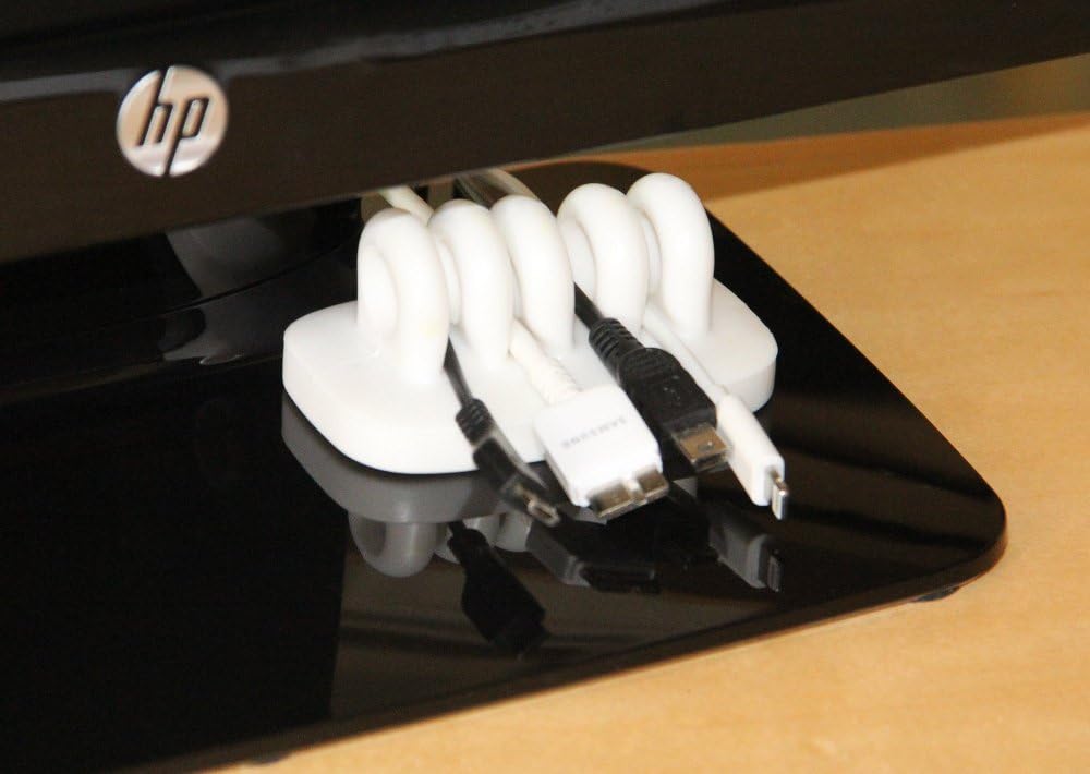 ENVISIONED Desktop Cable Organizer, Weighted, No Bad Smell, Bundled with 2 Reusable Cable Ties (White)