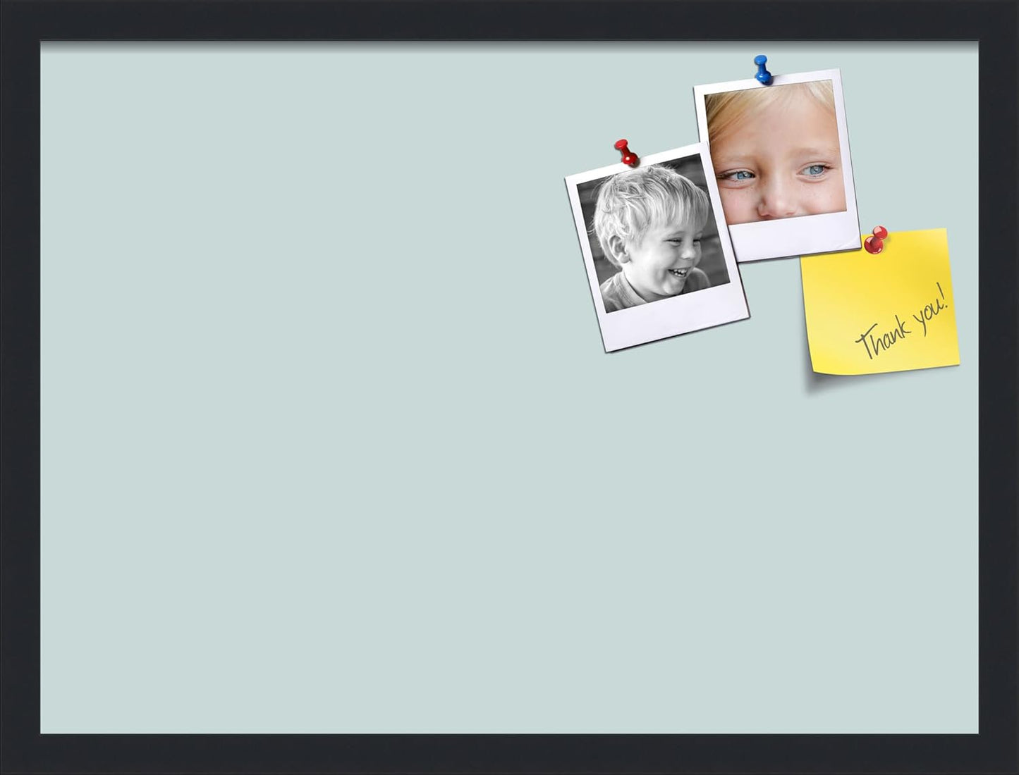 PinPix 23x17 Inch Cork Bulletin Board. This Decorative Framed Pin Board Comes with Soft Blue Design and a Satin Black Frame. Ideal for Home Office Decor or Message Board (PinPix-1814)