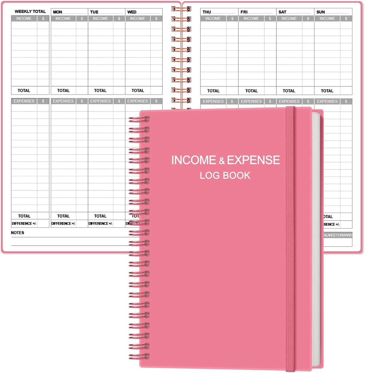 Heveboik Income & Expense Log Book - A5 Income and Expense Tracker for Small Business, Accounting Bookkeeping Tracking for Woman and Man, 5.8" x 8.3", Pink