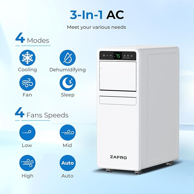 12,000 BTU Portable Air Conditioner, 3-IN-1 Smart AC Unit with Fan/Dehumidifier/Drainage-free Cooling, APP/Voice/Remote/Touch, 47 dB, Sleep Mode, Window Installation Kit, 24H Timer for Home/Office