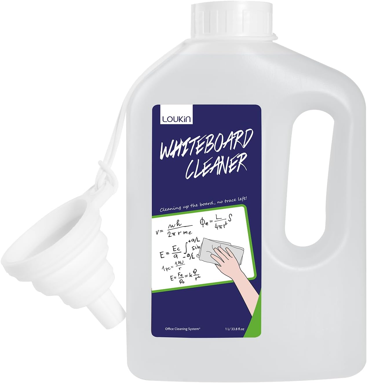 loukin Whiteboard Cleaner, 33.8 Fl Oz Dry Erase Board Cleaner Ready-to-Use Refill, Connected Collapsible Silicone Funnel for Canned Liquid, Removes Whiteboard Stains