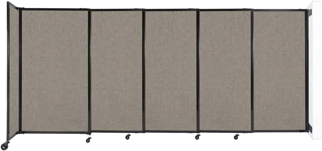 Wall-Mounted Sliding StraightWall Room Divider | Adjustable Widths | Locking Wheels | Room Separator | Up to 11'3" Wide x 5' Tall Warm Pebble Fabric Panels
