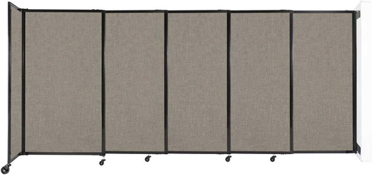 Wall-Mounted Sliding StraightWall Room Divider | Adjustable Widths | Locking Wheels | Room Separator | Up to 11'3" Wide x 5' Tall Warm Pebble Fabric Panels