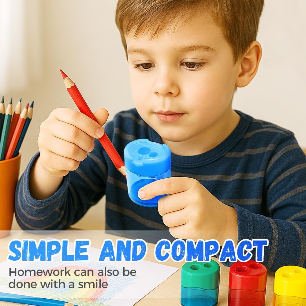 4 Pcs Pencil Sharpeners with Lid, 2025 New Small Dual Hole Manual Pencil Sharpener, Colored Handheld Pencils Sharpener for Classroom Home Office Back to School Supplies (Oval)