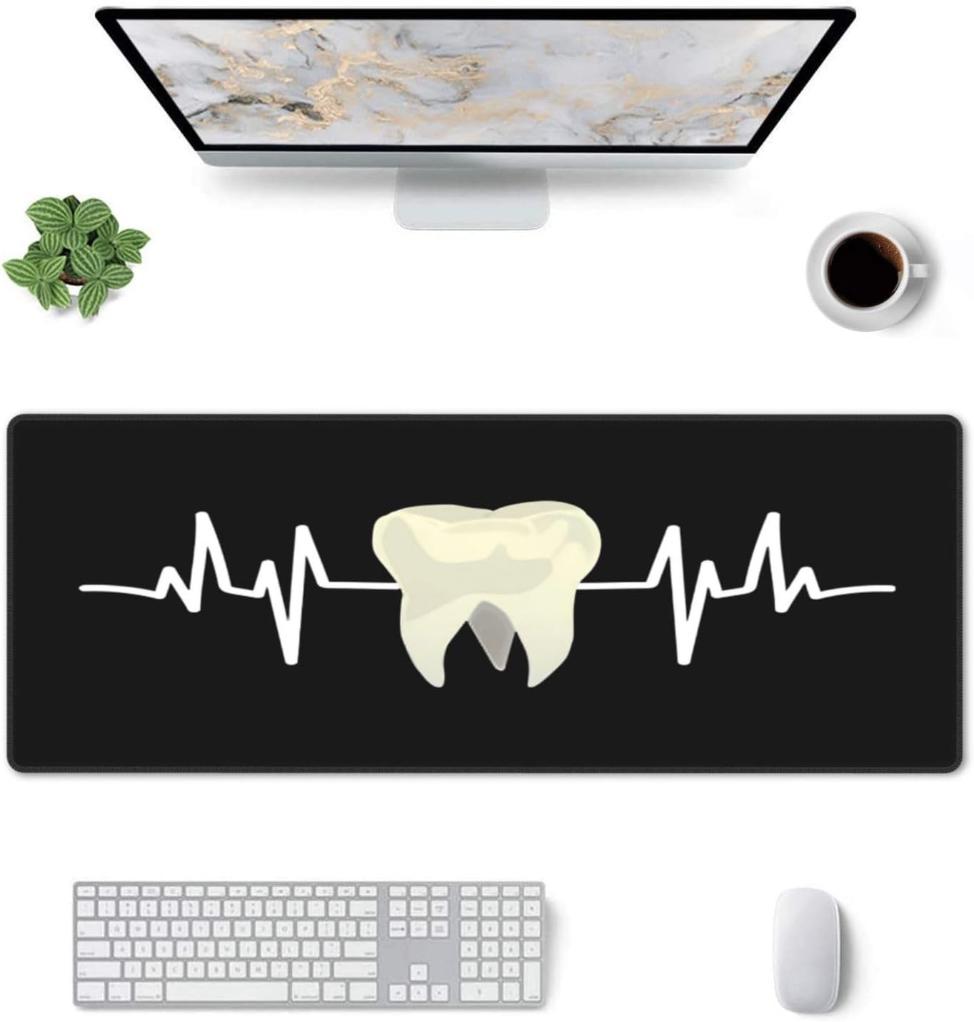 Tooth Dentist Mouse Pad, Heartbeat Dental Assistant Large Big Gaming Mouse Pad Desk Pad, Mousepad with Non-Slip Rubber Base, Extended XXL Mouse Mat for Computer Laptop Office Accessories