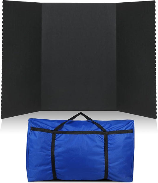 Paterr Trifold Poster Board with Storage Bag, Hook and Loop Fabric, Foldable 3 Panel Presentation Board for Science Fair and Exhibitions (Black,54 x 30 Inch)