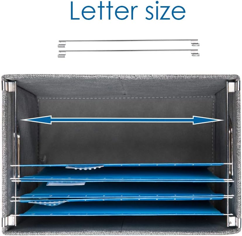 PRANDOM File Organizer Box - Set of 4 Collapsible Decorative Linen Filing Storage Hanging File Folders with Lids Office Cabinet Letter Size Grey (14x9.3x10.8 inch)