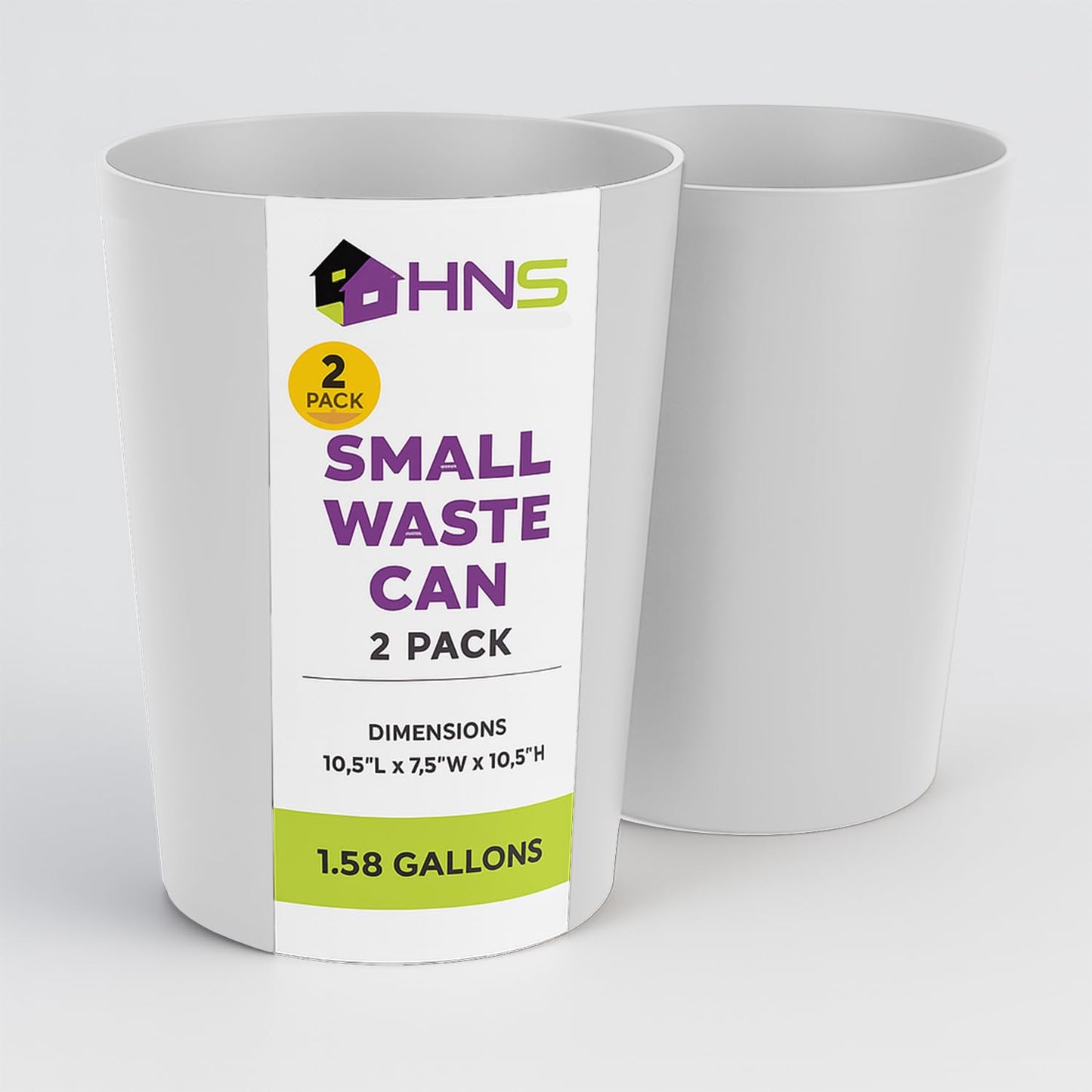 HOLDN’ STORAGE Small Trash Can - Set of 2 Open Top Waste Bin of 1.58 Gallon, Compact Waste Can Perfect for Bathroom, Kitchen, Office, Dorm - Durable Garbage Can - White