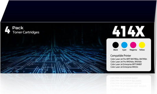 414X Toner Cartridges 4 Pack High Yield Replacement for HP 414X HP414X 414A for Color Laser Jet Pro MFP M479fdw M454dw M479fdn M454dn MFP M480f M455dn Toner, W2020X Black & Color Toner with Chip