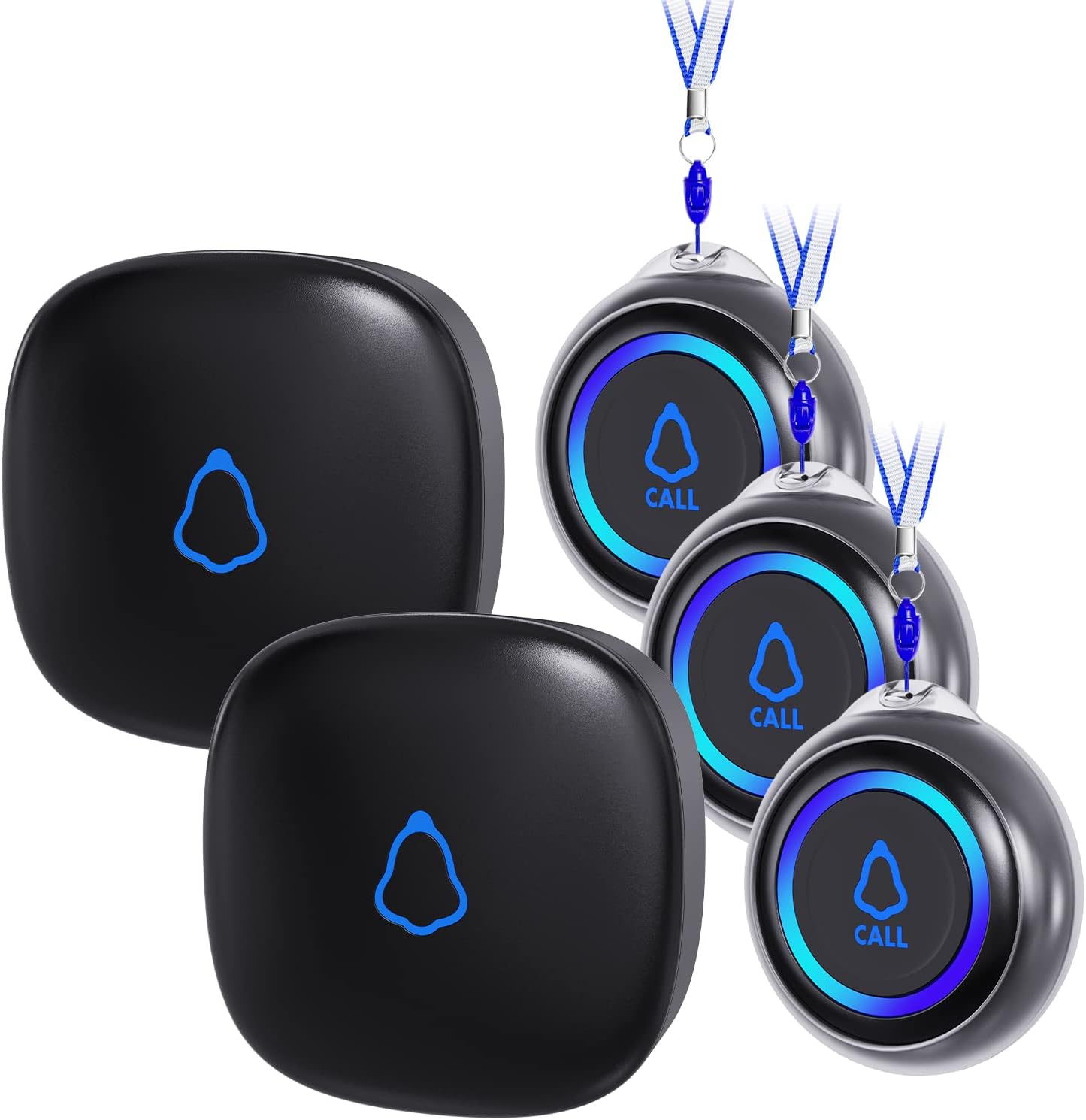 Caregiver Pager, Wireless Call Button for Seniors/Elderly at Home, 3 SOS Buttons + 2 Receivers Medical Life Alert System, Emergency Panic Call Bell, Nurse Calling & Patient Assistance Alarm