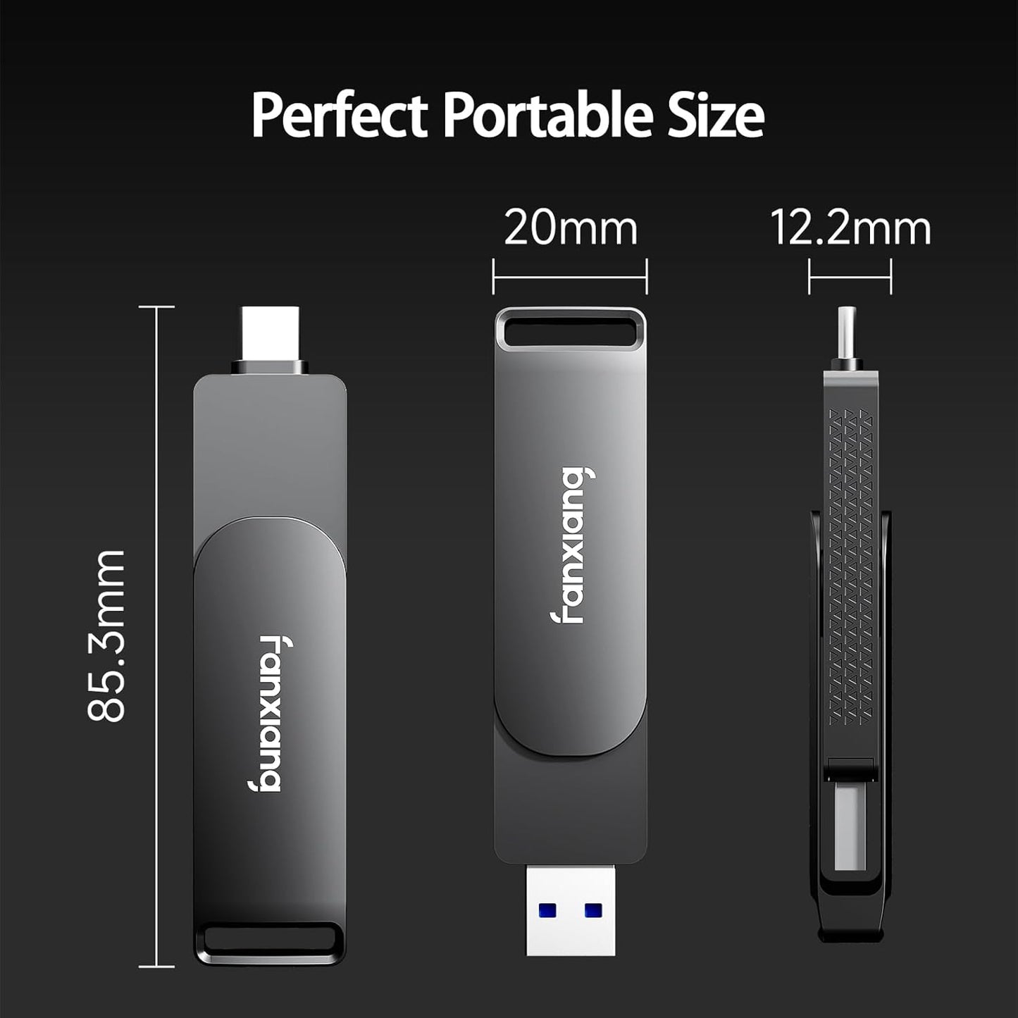 512GB Fast External SSD Flash Drive Up to 2000MB/s USB3.2 Gen2, 2-in-1 Dual USB A +Type-C Drive, USB Memory Stick Solid State Thumb Drive for iPhone 15/16/Android/Windows/MacPC/Laptops