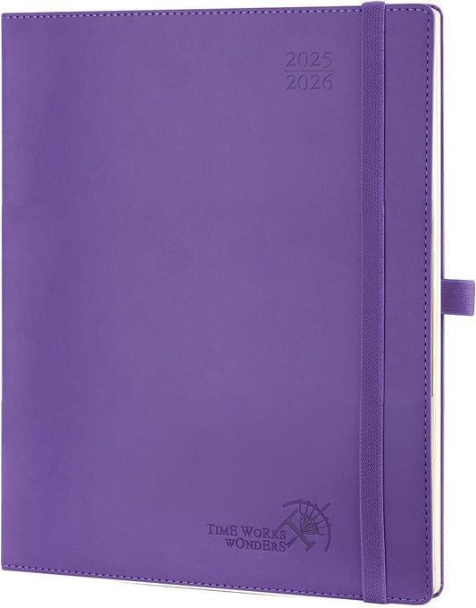 POPRUN Planner 2025-2026 (Large - 8.5'' x 10.5'') Academic Weekly Calendar (July 2025 - June 2026) with Hourly Time Slots, Monthly Tabs, 100GSM Thick Papers, Leather Soft Cover - Purple