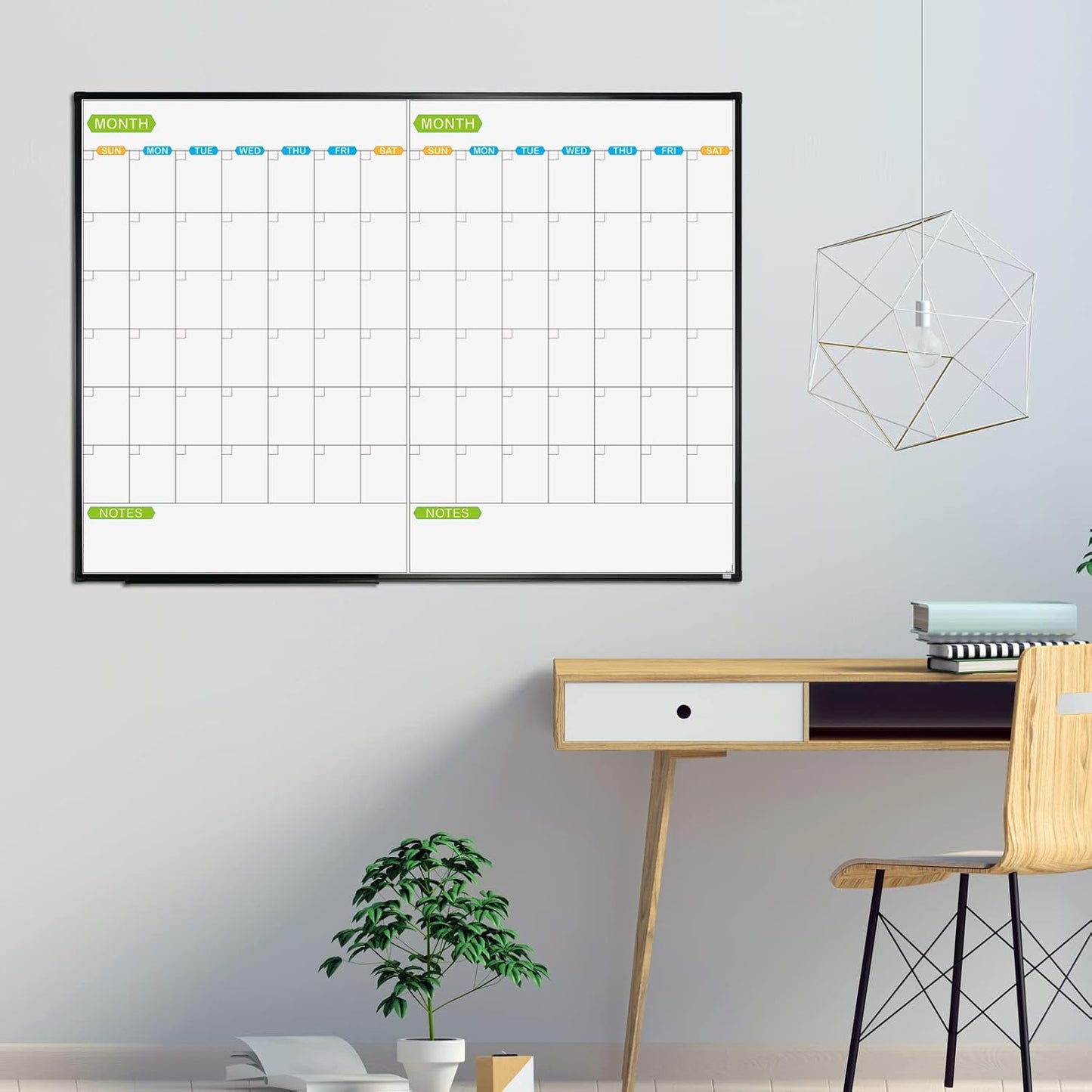 JILoffice Magnetic Dry Erase Calendar Whiteboard, 2 Month White Board Planner 48 X 36 Inch, Black Aluminum Frame Wall Mounted Board for Office Home and School