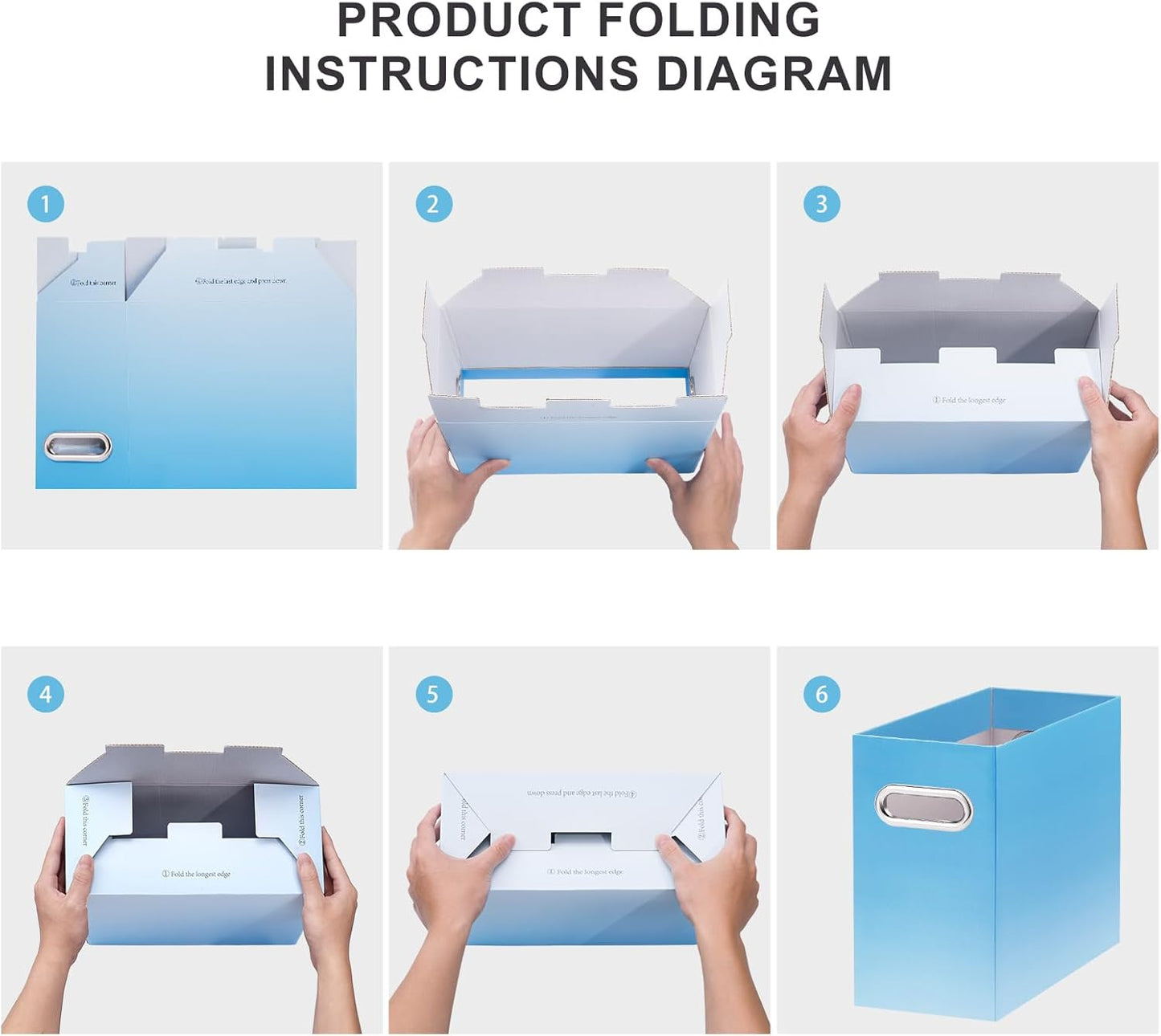 Oterri File Organizer, 4 Packs Small Storage Box, Cardboard File Folder Organizer, Collapsible File Box for Hanging File Folders Letter Size, Portable Filing Organizer (Gradient Light blue)