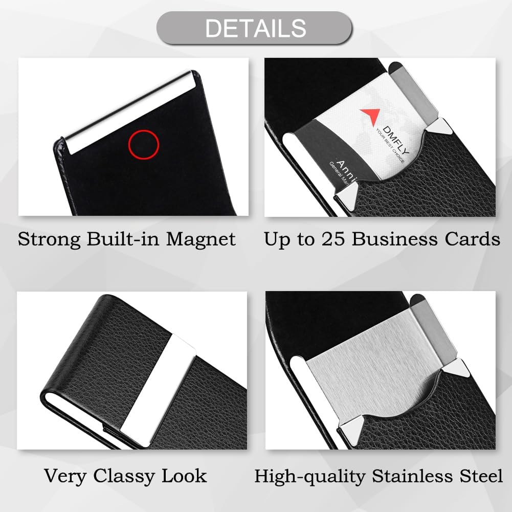 Business Card Holder with Ultra Slim Design, Business Card Case with Premium PU Leather, Suit Pocket Metal Card Holder for Women/Men, Magnetic Closure Quick Access Cards, Small and Easy to Carry