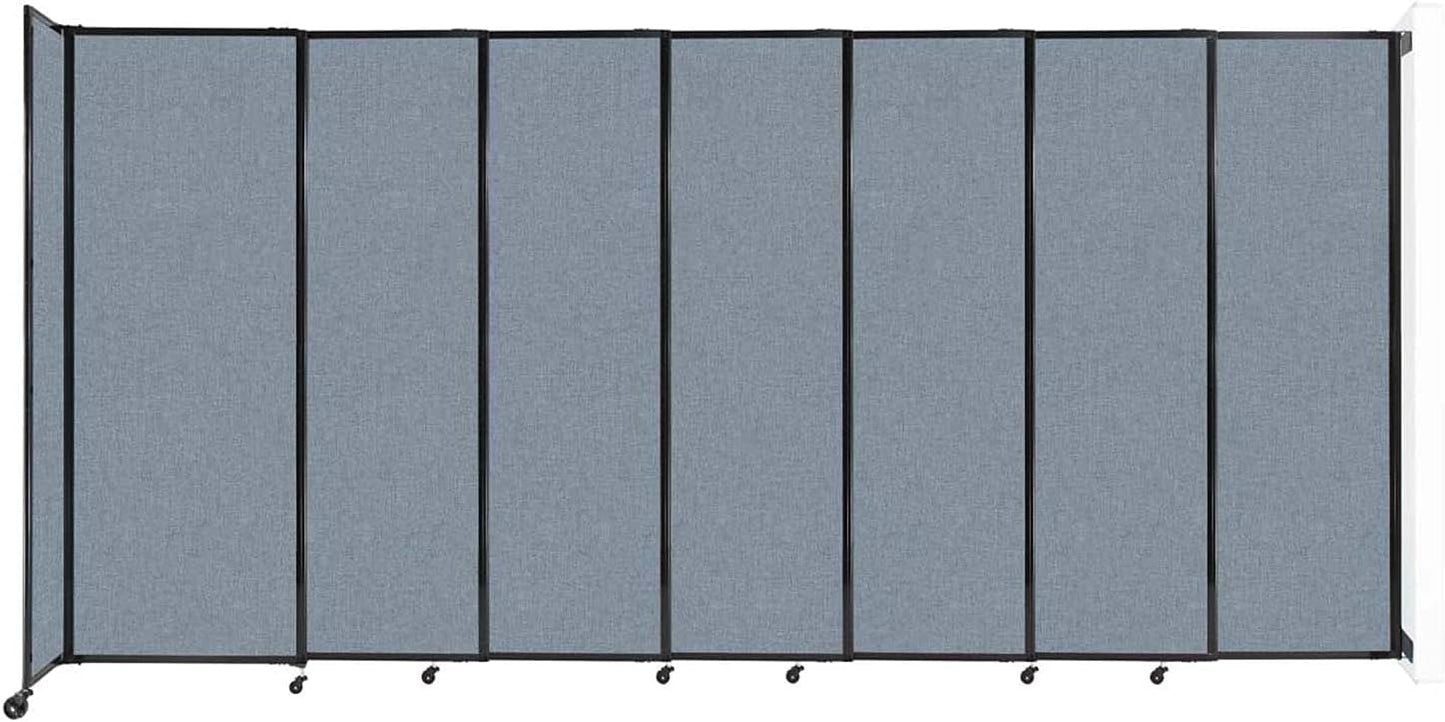 Wall-Mounted Sliding StraightWall Room Divider | Adjustable Widths | Locking Wheels | Room Separator | Up to 15'6" Wide x 7'6" Tall Powder Blue Fabric Panels