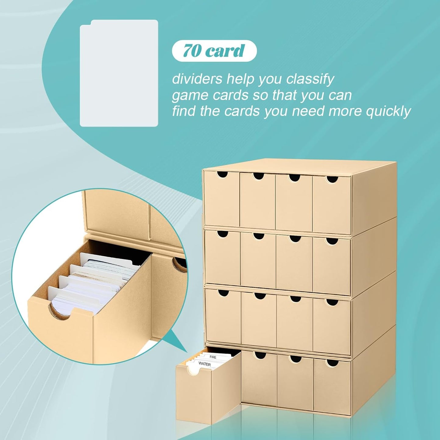Cholemy Trading Card Storage Box 15000+ with 70 Cardboard Storage Divider, Label Sticker for Collection Compatible with TCG, Sport Cards(4 Row, 4 in A Row,Yellow)