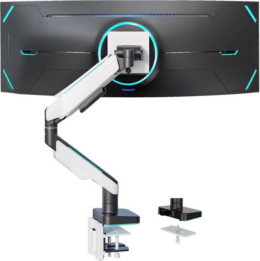 WALI Heavy Duty Monitor Arm, Monitor Stand for Screen up to 49 inch, 44 lbs, Aluminum Ultrawide Computer Mount for Samsung Odyssey G9, Adjustable, Mounting Holes 75 and 100 (GAM001XL), White
