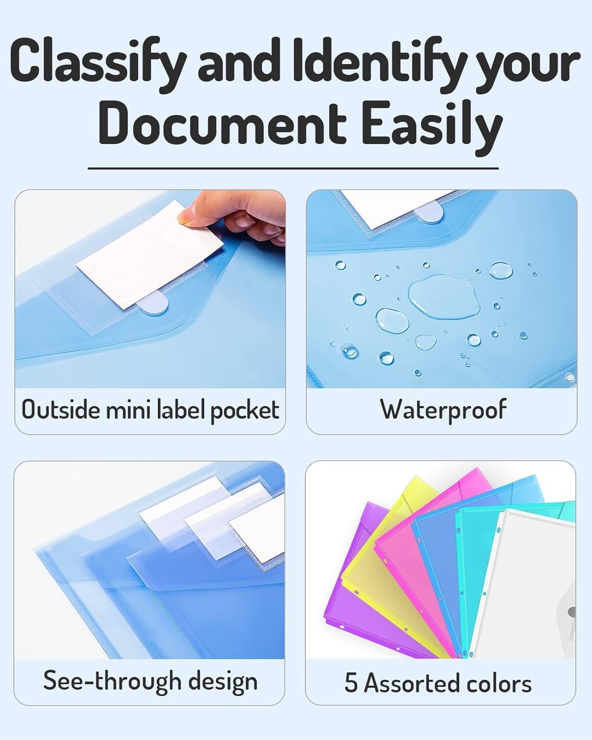 Forvencer Binder Pocket, 48 Pack Super Heavyweight Poly Binder Pocket with Tight Closure, File Folders Side Loading, 3 Ring Binder Organizer, Letter Size, Assorted Colors