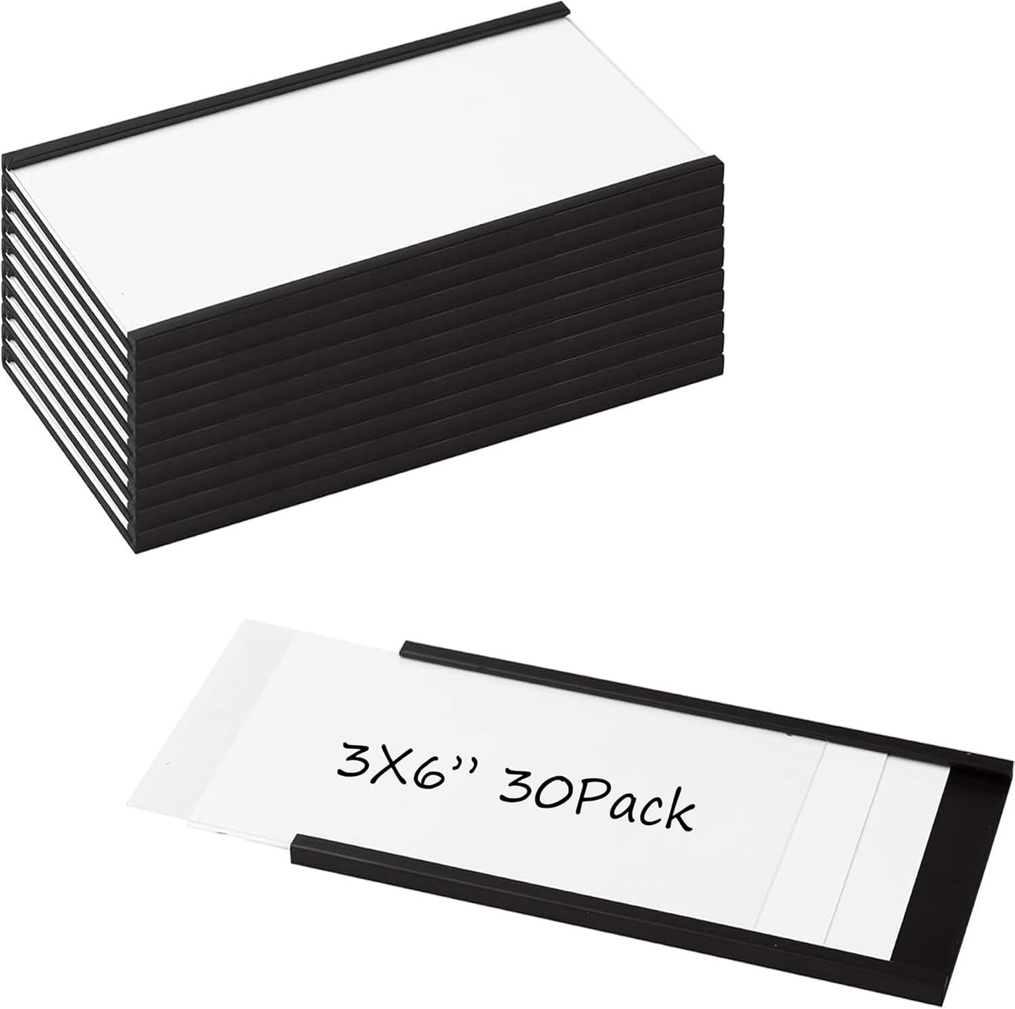 Realth C Channel Magnetic Label Holders 30 Pack 3'' x 6'' with Paper Inserts and Clear Plastic Protectors, Magnetic Data Card Holders File Cabinet Labels for Metal Racks and Shelves