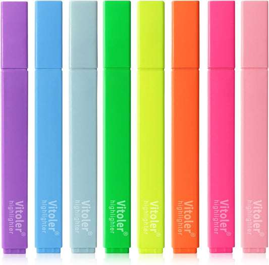 Vitoler Highlighters Assorted Colors,8pcs Chisel Tip Cute Highlighters, Cute High lighters No Bleed for School Office Supplies