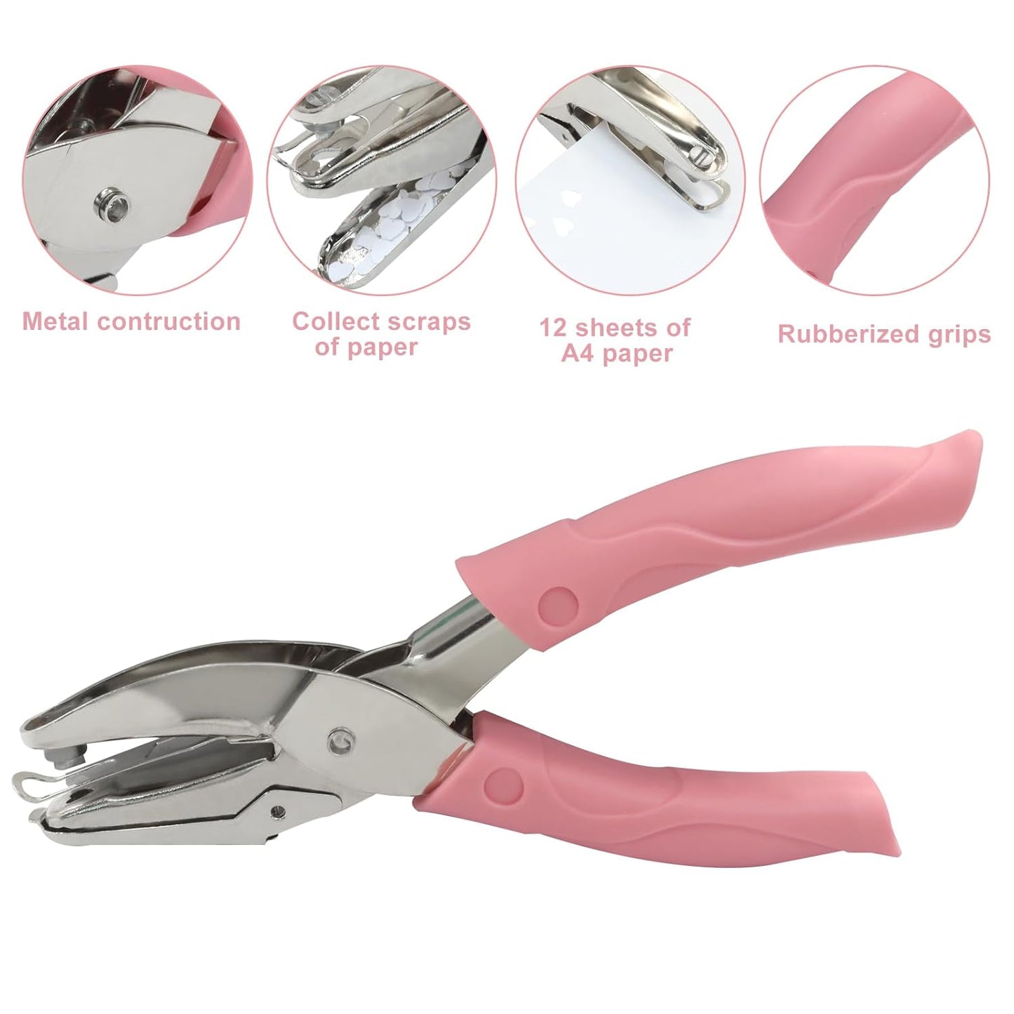 Handheld Hole Paper Punch, Heart Hole Punch, 1/4 Inch Metal Single Hole Puncher with Soft Grip Handle for DIY Craft, Scrapbooking, Tags, Paper Projects