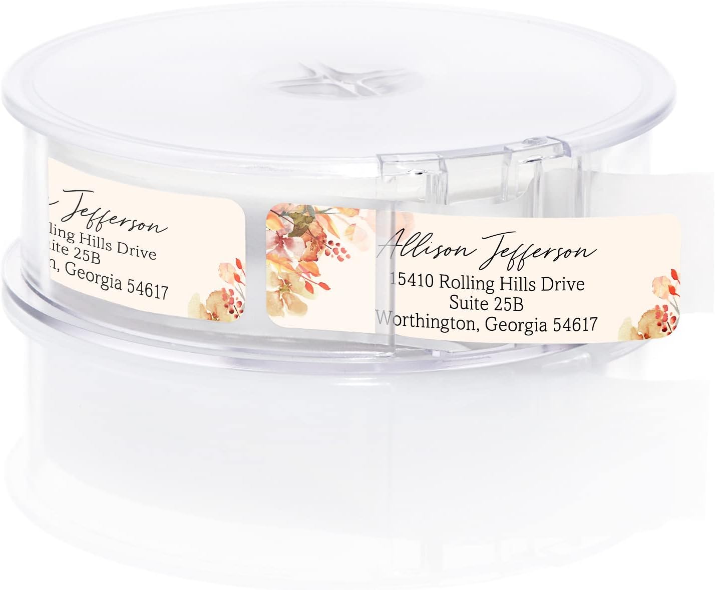 Rust Orange Floral Rolled Address Labels / 500 Personalized Return Address Labels/Designer Address Stickers in Elegant Plastic Dispenser