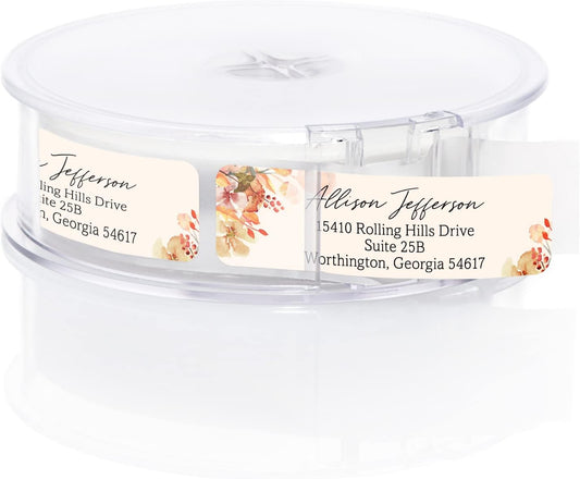 Rust Orange Floral Rolled Address Labels / 250 Personalized Return Address Labels/Designer Address Stickers in Elegant Plastic Dispenser