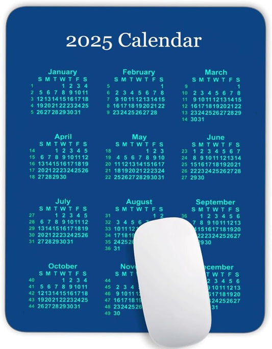 Calendar Mouse Pad, Gaming Mouse Mat with Custom Design, Non-Slip Rubber Base MousePads for Office Home Laptop Travel, 9.5"x7.9"x0.12" Inch (2025 Calendar Blue Background)