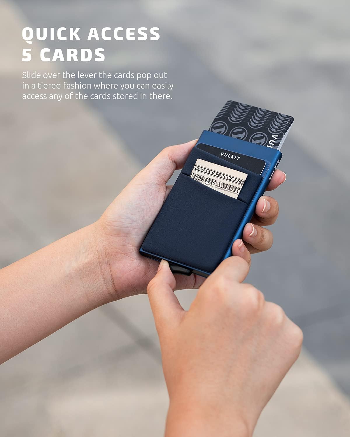 VULKIT Card Holder with Money Pocket Pop Up Wallet RFID Blocking Slim Metal Bank Card Case Holds 5 Cards and Notes