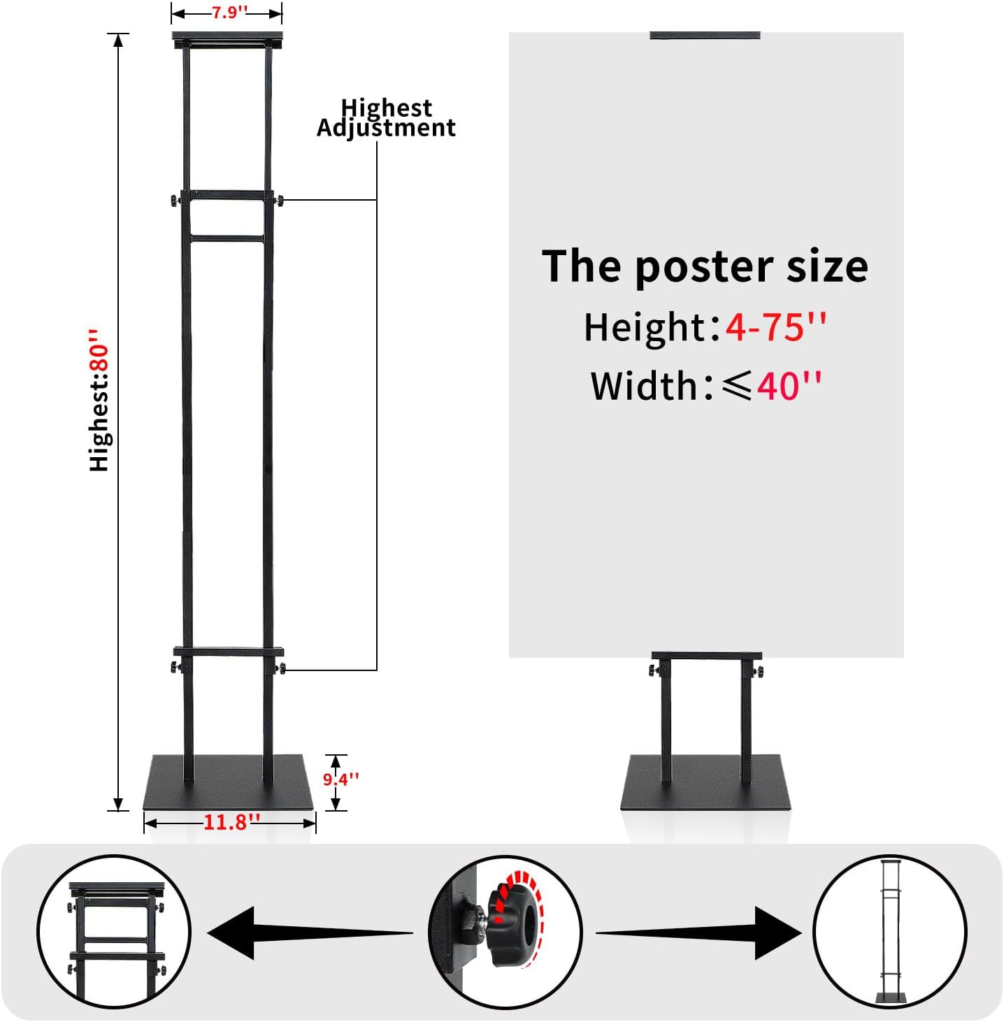 Poster Board Stand for Display, Sign Holder Stand with Heavy Duty Pedestal Poster Stand, Adjustable Banner Stand, Height Up to 80 inch, Double-Sided Foam Board Stand for Business Advertising (1 Pack)