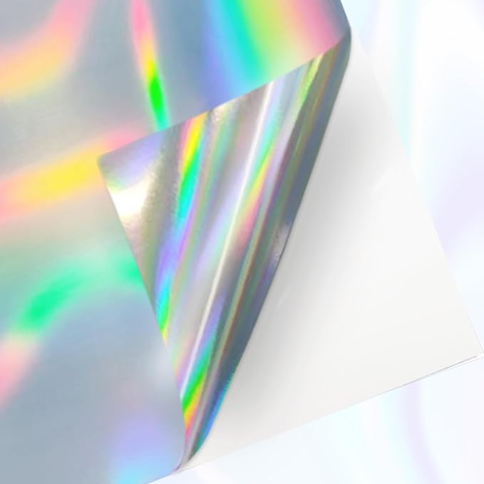 Printable Holographic Silver Sticker Paper, Laser & Inkjet Printable 8.5 x 11 Inches Dries Quickly Stickers Rainbow Vinyl Label 22 pcs