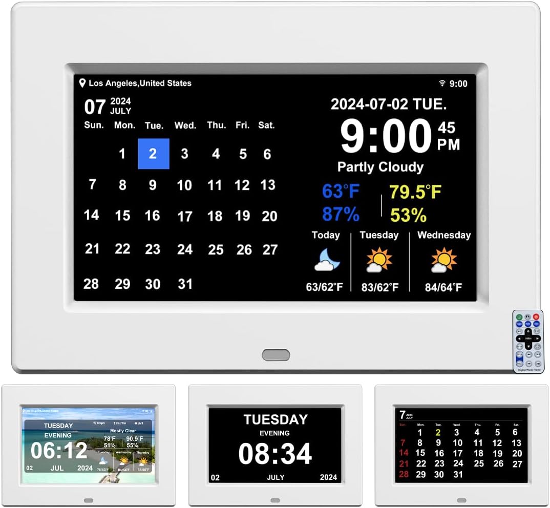 New Digital Weather Clock with Temperature Humdity Alarm Clock (7inch / White)
