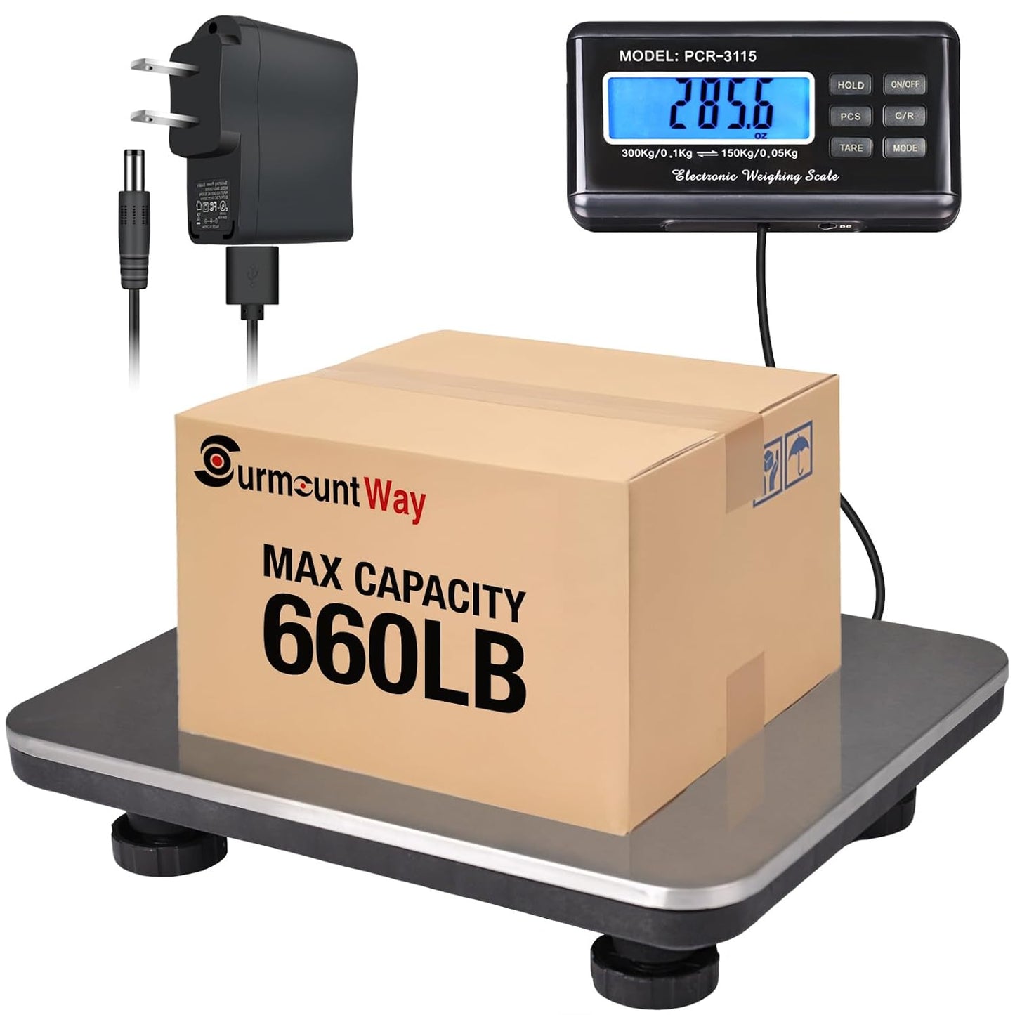 SurmountWay Shipping Scale 660lbs LCD Digital Platform Heavy Duty Portable Stainless Platform for Postal Shipping Scale Industrial Floor Scale W/ 14"X 12"