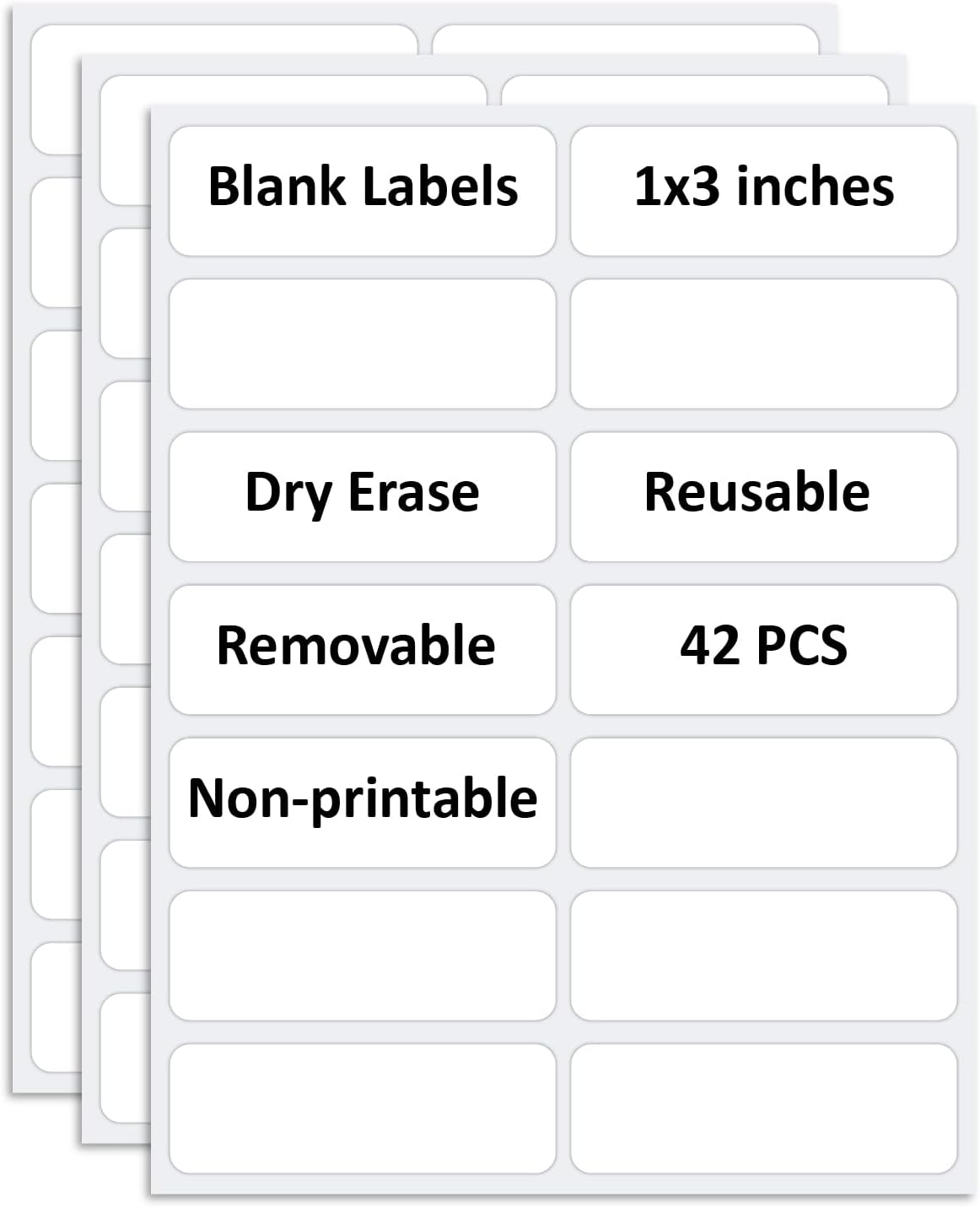 SVNOOC Multi-Use Label Stickers Small Sticky Notes, White Reusable Dry Erase Labels for Kids School Office Home Kitchen All Purpose Use Tags 42PCS (1x3 inches)