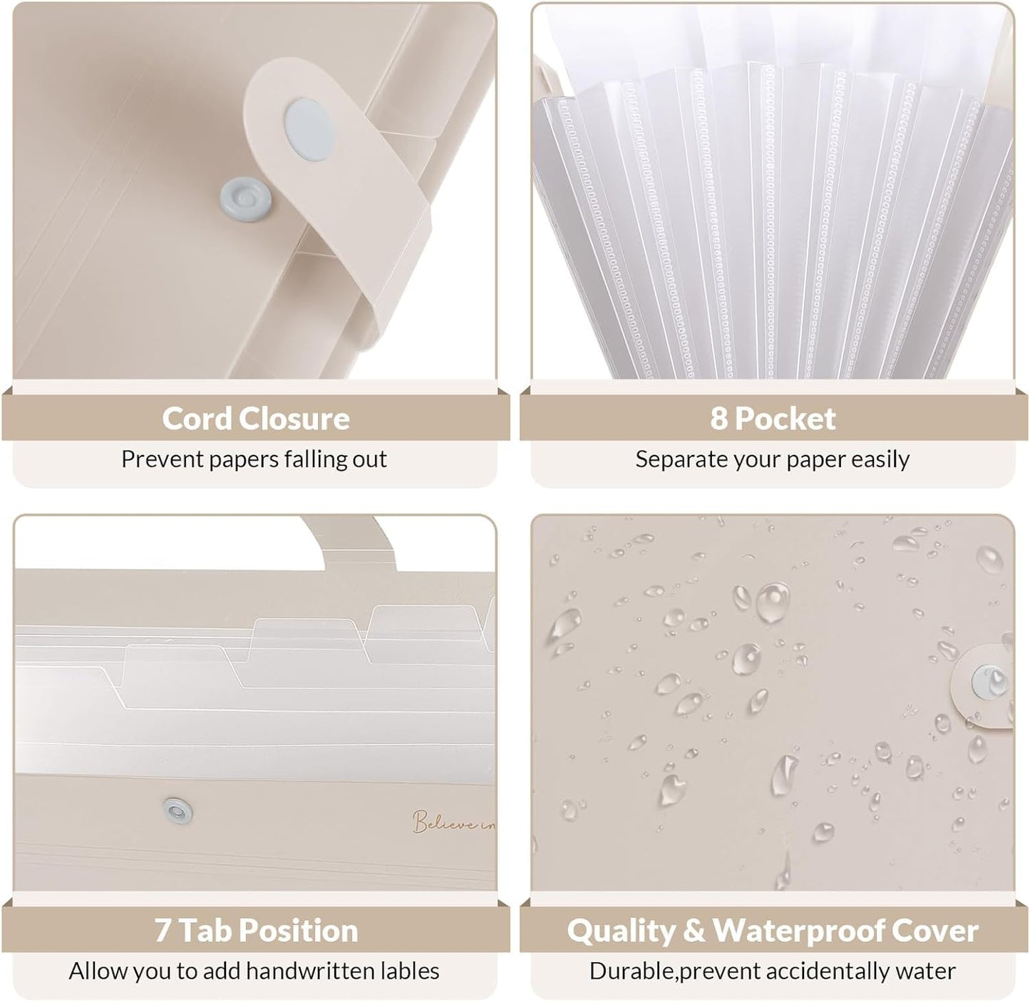 SKYDUE Expanding File Organizer with 8 Pockets, Accordion File Folders with Labels, Portable Document Paper Bill Receipt Organizer, Home College School Office Supplies, Letter Size,MilkTeaBrow