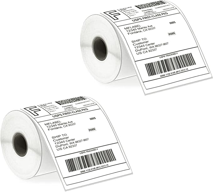 MFLABEL 4x6 Direct Labels, Perforated, Commercial Grade, for Thermal Printer, 250 Labels/1 Roll, 2 Rolls