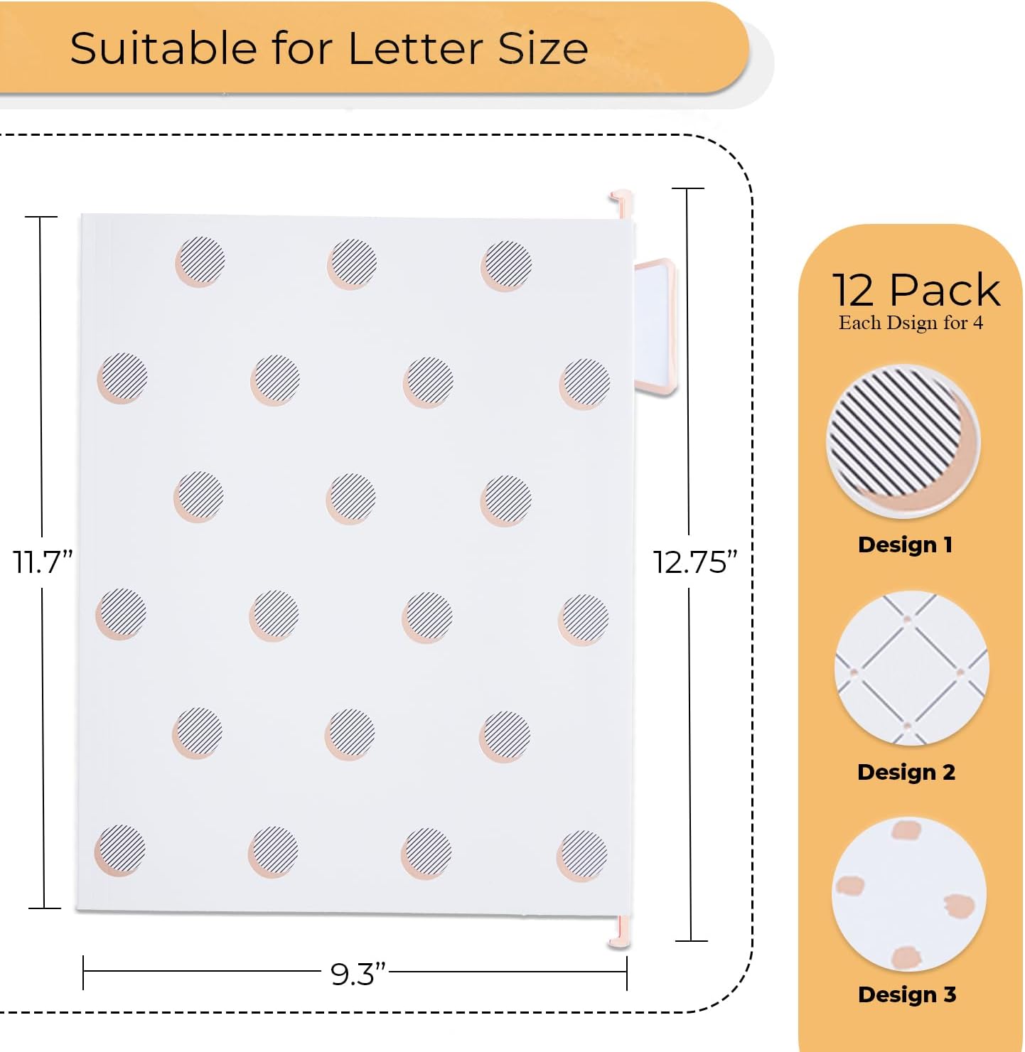 Y YOMA 12 Pack Rose Gold Hanging File Folders Letter Size Decorative File Folder Cute Pretty Hanging Folder Organizer for Filing Cabinet Office Home with 1/5-Cut Adjustable Tabs, 3 Gold Foil Design