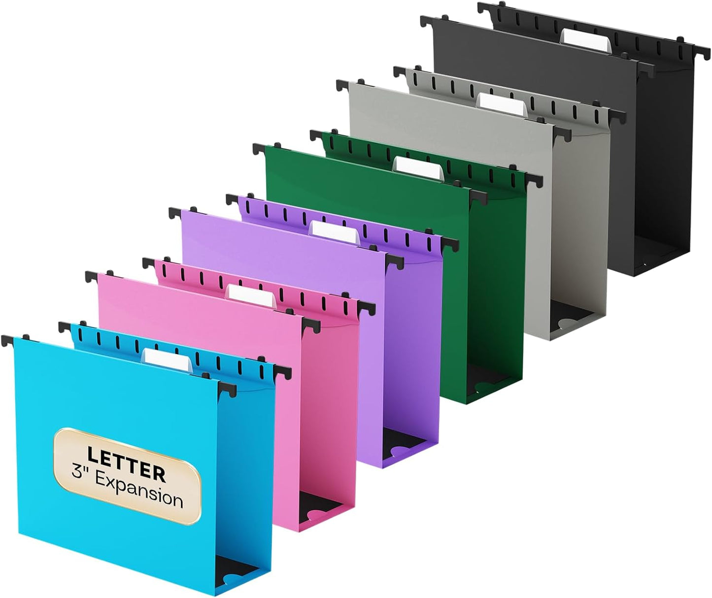 Plastic Expandable Hanging File Folder Letter Size,Heavy Duty 3 Inch Expansion,12 Pack Extra Capacity Hanging Folder withTabs,File Cabinet Folder,Hanging File Organizer for Office-Colored