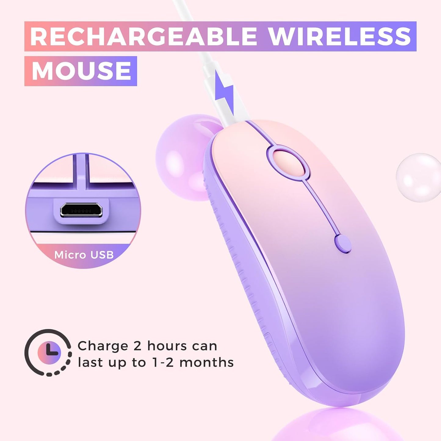 VssoPlor Type C Wireless Mouse, USB C MacBook Wireless Mouse Dual Mode 2.4G Cordless Mice with Nano USB and Type C Receiver Compatible with PC, Laptop, MacBook, ipad-Gradient Purple