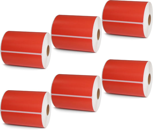 BETCKEY - 4" x 6.5" Large Shipping Labels & Multipurpose Compatible with Zebra & Rollo Label Printer,Premium Adhesive & Perforated[Red, 6 Rolls, 1500 Labels]