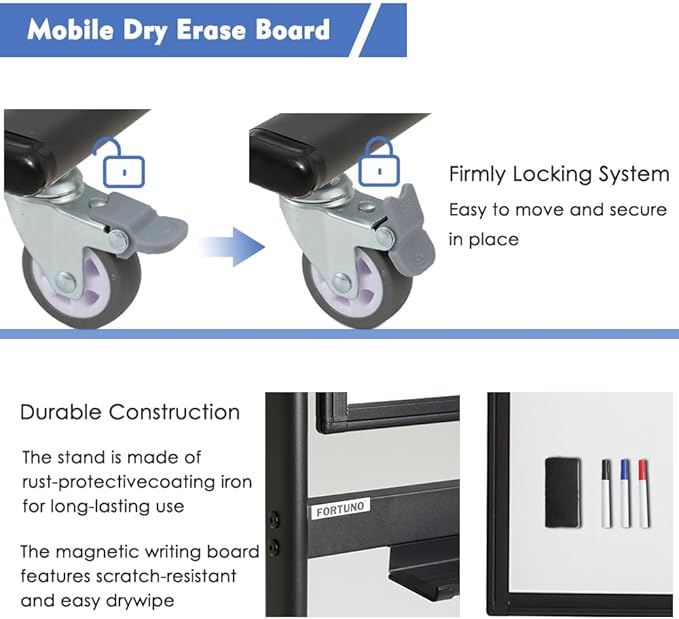 Large Magnetic Mobile Whiteboard 60"x48", Rolling Double Sided Stand Whiteboard on Wheels, Reversible Adjustable Height/Angle Dry Erase Board 5' x 4' Easel White Board for Office Classroom, Black
