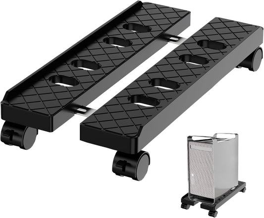 Adjustable Mobile CPU Stand, Ventilated Computer Tower Stand with 4 Caster Wheels Fits Most PC Tower, Under Desk CPU Holder PC Floor Cart Computer Riser for Gamers and Students (Large Black)