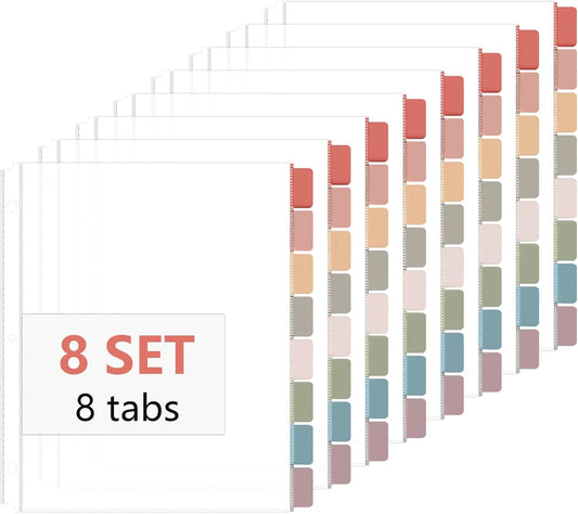 8 Set of 64 Pack Clear Binder Sheet Protectors for 3 Ring Binder Plastic Page Protector with 8 Tabs,Insertable Index Page Divider 8.5x11 Inch(Vintage)
