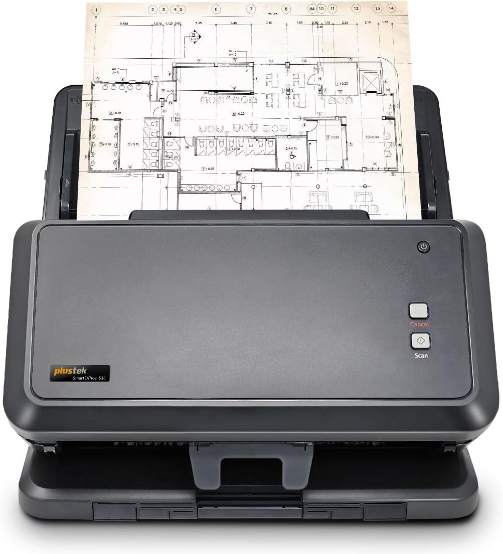 Plustek Wide-Format Color Duplex Document Scanner S30, for Large-Format Document Scan, Scans Wide Up to 12" and Long Up to 200", 100-Sheet Duplex Auto Document Feeder