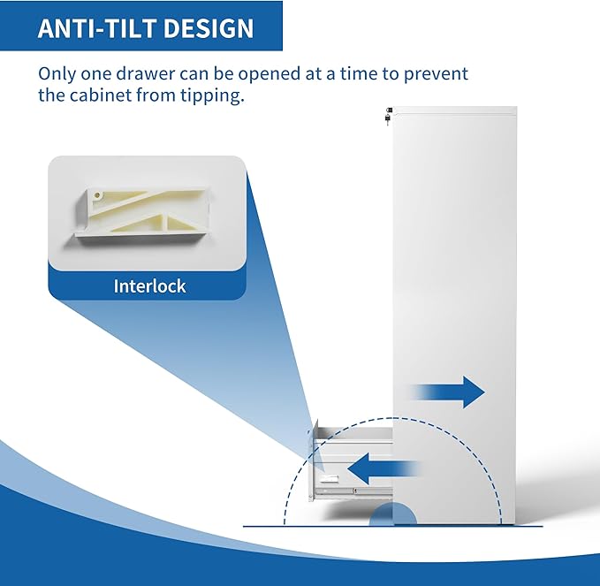 5 Drawer File Cabinet with Lock, Vertical Filing Cabinets for Home Office, Locking File Cabinet Hanging Files for A4/ Legal/Letter, Require Assembly, White