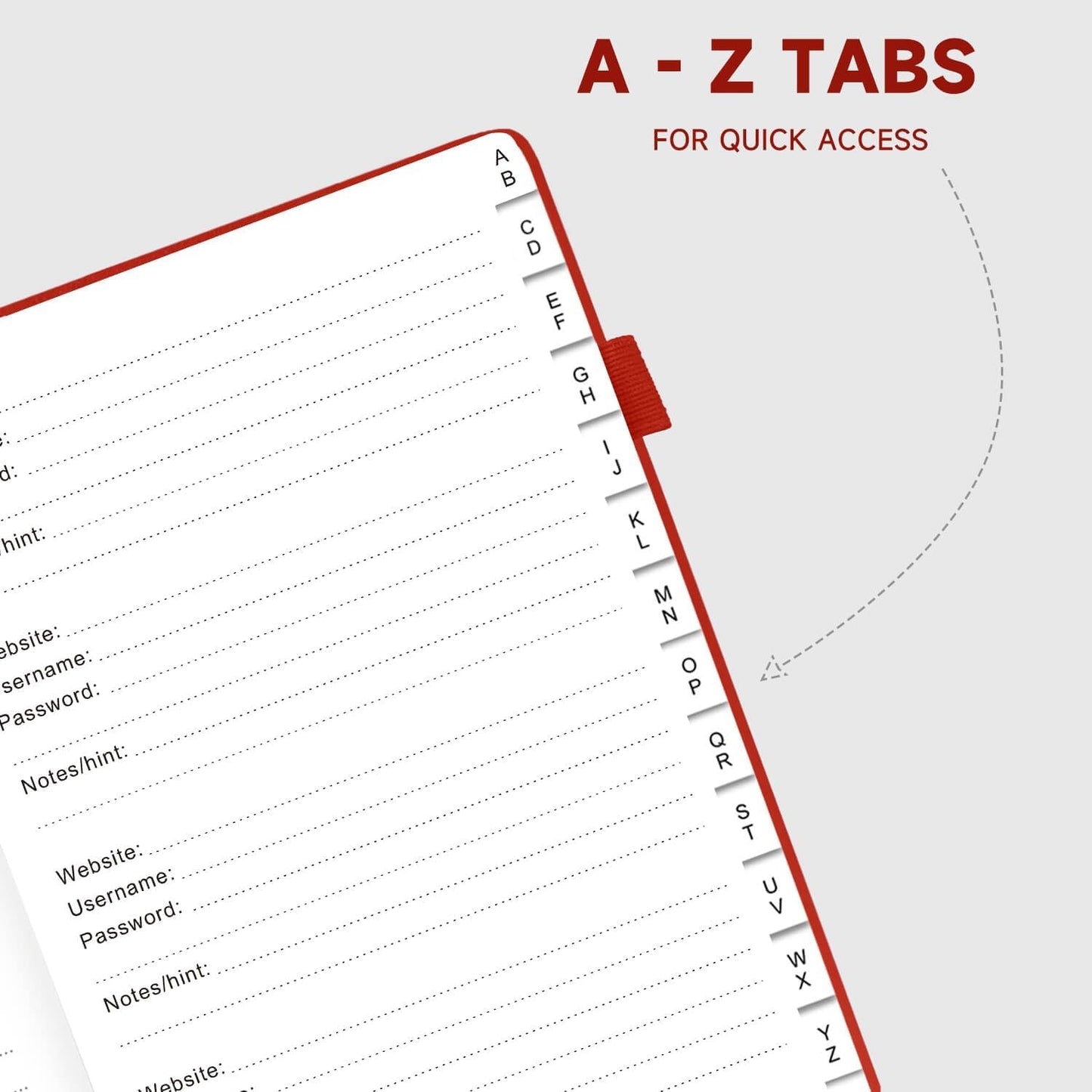 Password Book with Alphabetical Tabs – Hardcover Internet Address & Password Organizer – Password Keeper Notebook for Computer & Website – 7x 10" Log-in Password Journal w/Thick Paper (Red)