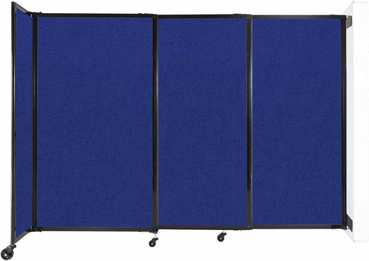 Wall-Mounted Sliding StraightWall Room Divider | Adjustable Widths | Locking Wheels | Room Separator | Up to 7'2" Wide x 5' Tall Royal Blue Fabric Panels